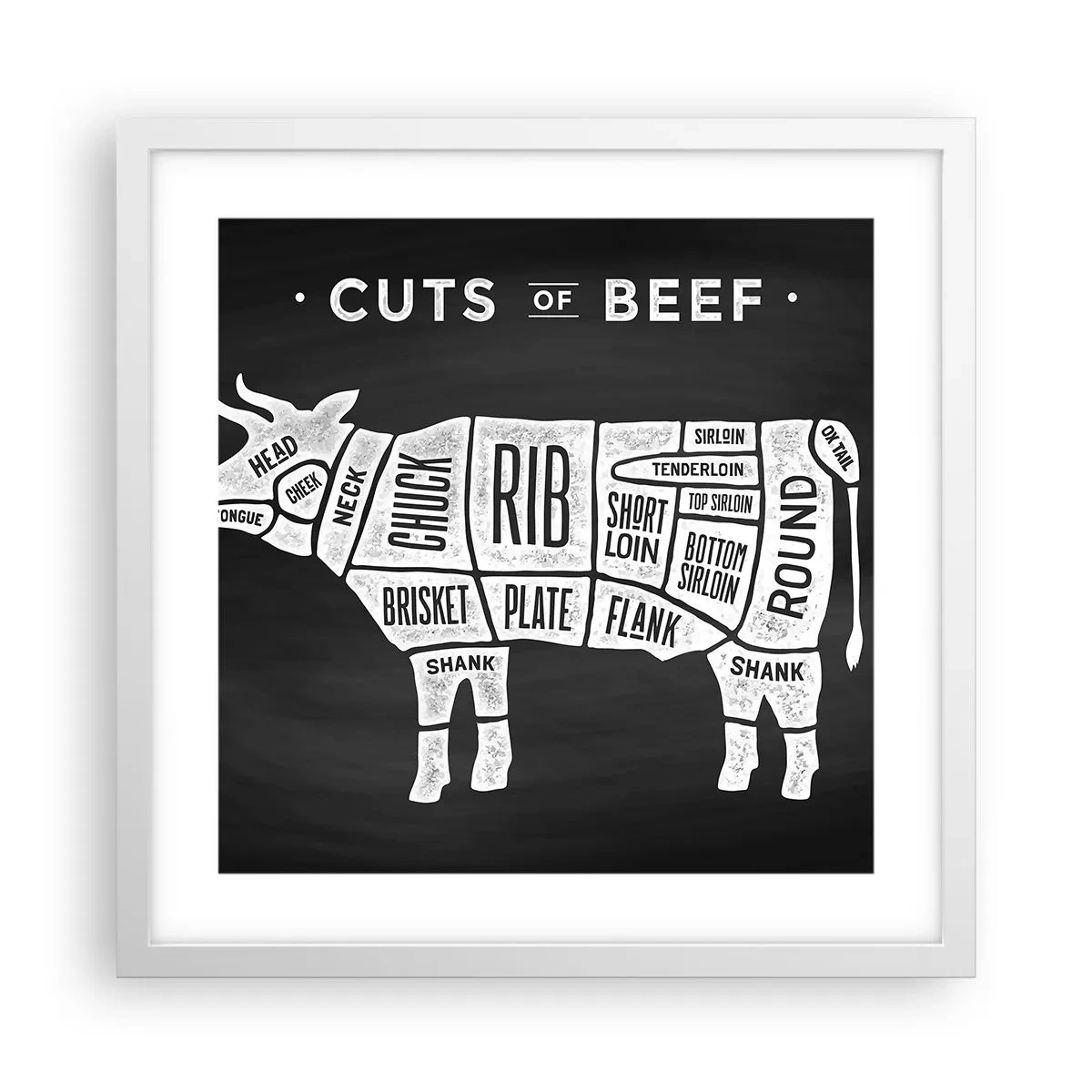Poster in cornice bianca - Il sillabario del macellaio - 40x40 cm