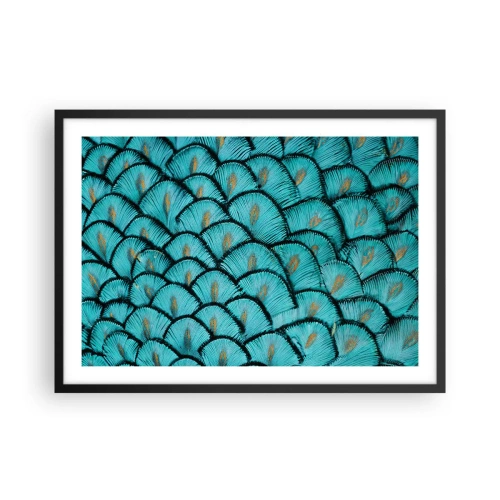 Poster in cornice nera - Un motivo che ricorda le squame turchesi con accenti dorati - 70x50cm - La grande festa delle piume - Decorazione murale moderna per soggiorno e camera da letto ARTTOR