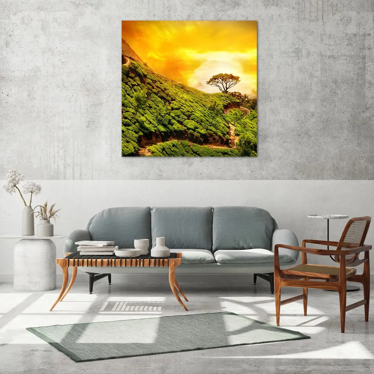 Quadro su vetro - Sentiero tortuoso, pendio verde - 40x40 cm