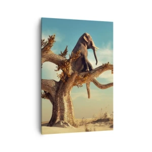 Quadro su tela - Stampe su Tela - Un elefante seduto su un albero in un paesaggio surreale - 70x100cm - Nuovo punto di vista - Decorazione murale moderna per soggiorno e camera da letto ARTTOR