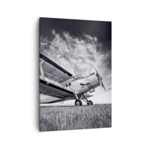 Quadro su tela - Stampe su Tela - Un aereo contro un cielo drammatico in bianco e nero - 50x70cm - Giramondo alato  - Decorazione murale moderna per soggiorno e camera da letto ARTTOR