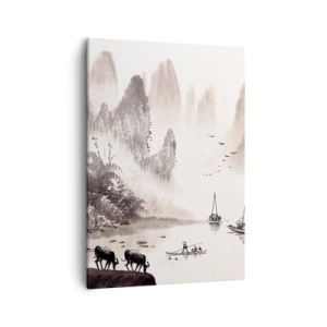 Quadro su tela - Stampe su Tela - Un pittoresco paesaggio in stile asiatico con montagne nebbiose - 50x70cm - L'esotica quotidianità dell'Oriente - Decorazione murale moderna per soggiorno e camera da letto ARTTOR