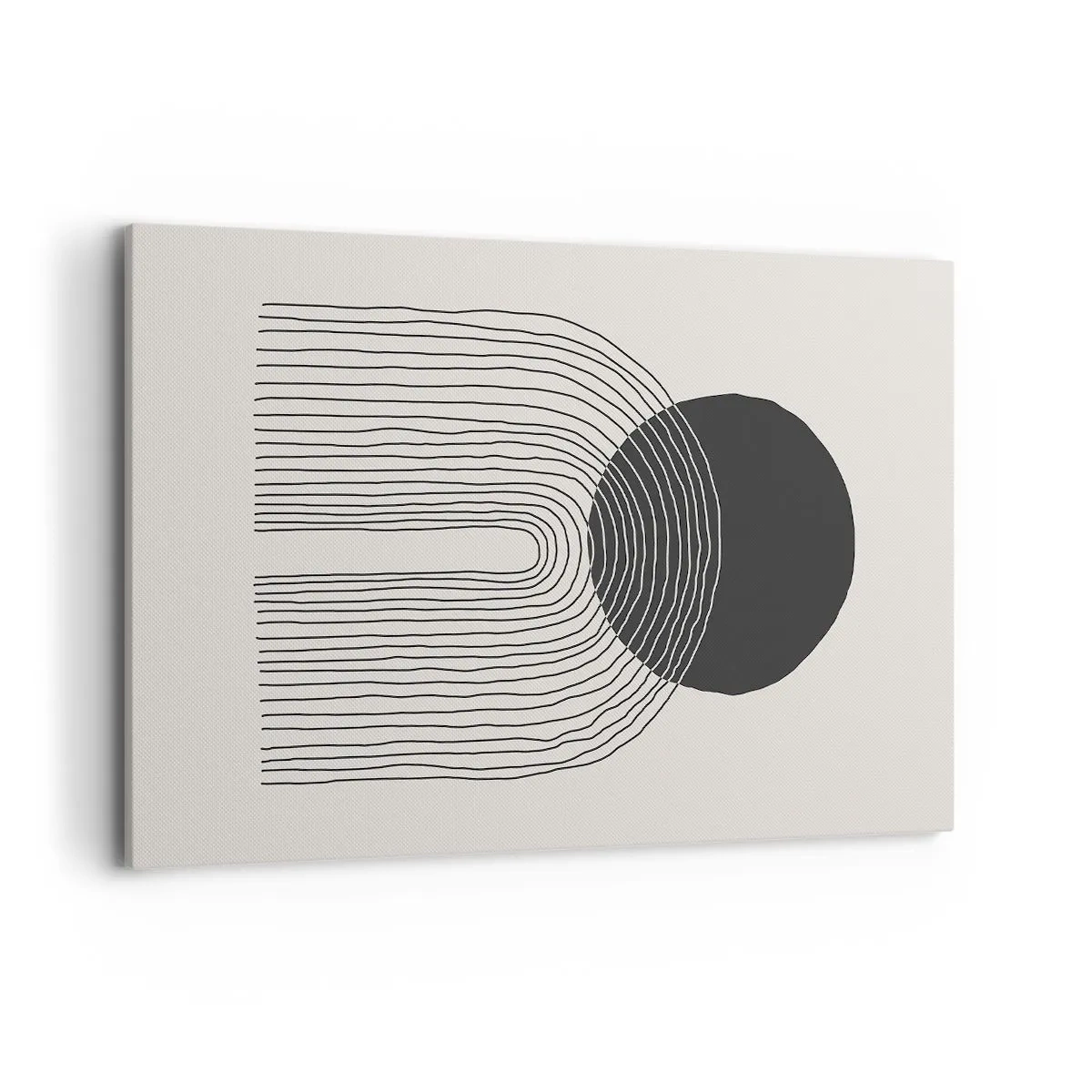 Quadro su tela - Stampe su Tela - Motivo astratto con linee e un cerchio nero su uno sfondo chiaro - 120x80cm - Tremore e fiducia - Decorazione murale moderna per soggiorno e camera da letto ARTTOR