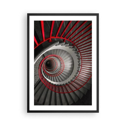 Poster in cornice nera - Scala a chiocciola in bianco e nero con corrimano rossi - 50x70cm - I giochi dell'architettura - Decorazione murale moderna per soggiorno e camera da letto ARTTOR