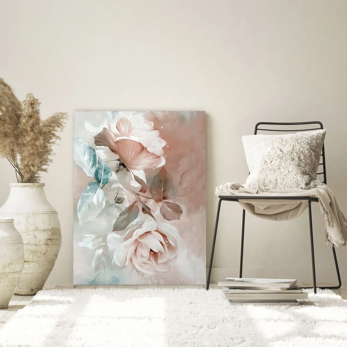 Quadro su vetro - Delicate rose in tonalità pastello su uno sfondo chiaro - 70x100cm - Lo spirito del romanticismo - Decorazione murale moderna per soggiorno e camera da letto ARTTOR