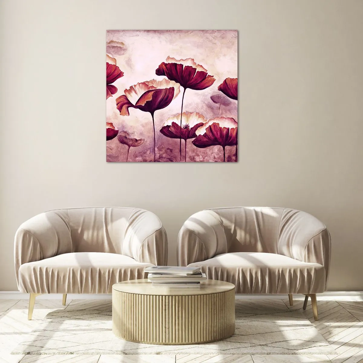 Quadro su vetro - Petalo rosso e bianco - 60x60 cm