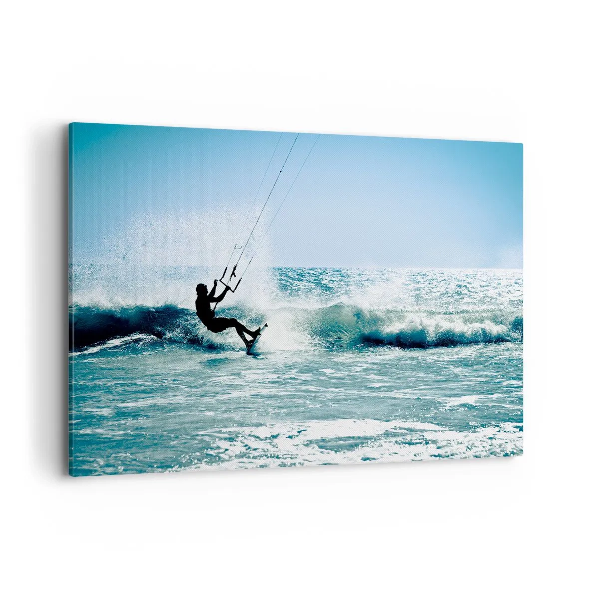 Quadro su tela - Stampe su Tela - Kitesurfer cavalca un'onda in pieno sole - 100x70cm - Fatti sollevare - Decorazione murale moderna per soggiorno e camera da letto ARTTOR