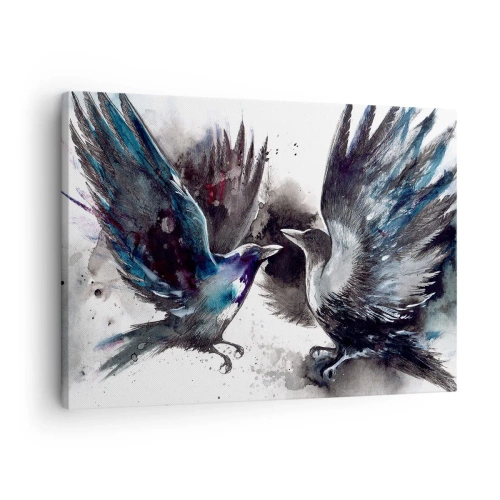 Quadro su tela - Stampe su Tela - Corvi artistici in una composizione dinamica ad acquerello - 70x50cm - Corvi imperiali - Decorazione murale moderna per soggiorno e camera da letto ARTTOR