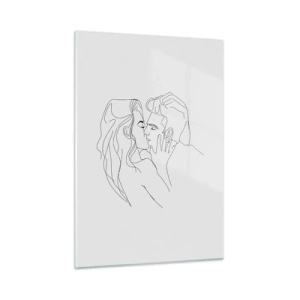 Quadro su vetro - Un disegno minimalista di una coppia in un bacio romantico - 50x70cm - La stessa linea - Decorazione murale moderna per soggiorno e camera da letto ARTTOR