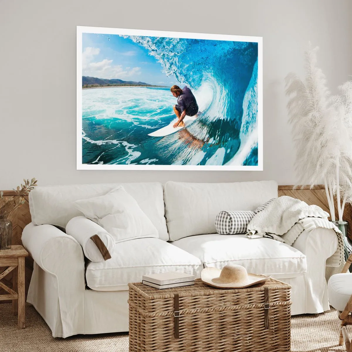 Poster - Un surfista in posa dinamica su un'onda in acqua turchese. - 100x70cm - Ballando con le onde - Decorazione murale moderna per soggiorno e camera da letto ARTTOR