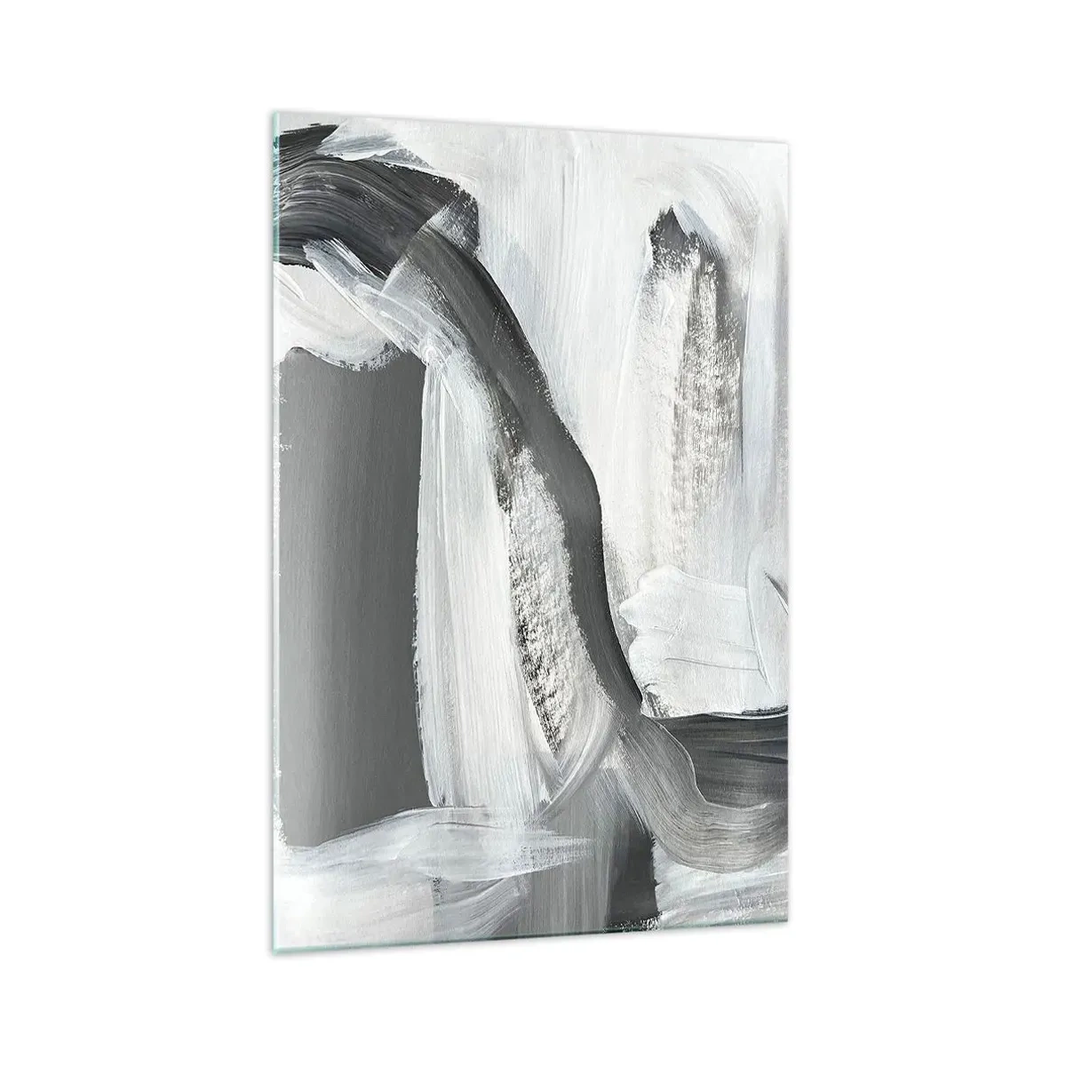 Quadro su vetro - Astrazione grigia e bianca con linee dinamiche - 70x100cm - Movimento deciso - Decorazione murale moderna per soggiorno e camera da letto ARTTOR