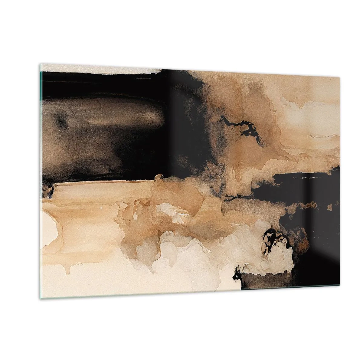 Quadro su vetro - Una forma astratta in nero e marrone su uno sfondo chiaro - 120x80cm - Astrazione intrigante - Decorazione murale moderna per soggiorno e camera da letto ARTTOR