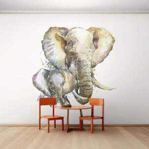 Fotomurale su misura Premium Canvas - Con mamma: il posto migliore - Animali, Elefante, Grafica