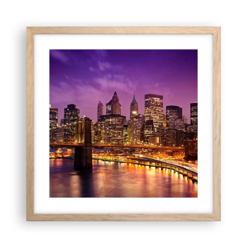 Poster in cornice rovere chiaro - Manhattan in viola e oro - 40x40 cm