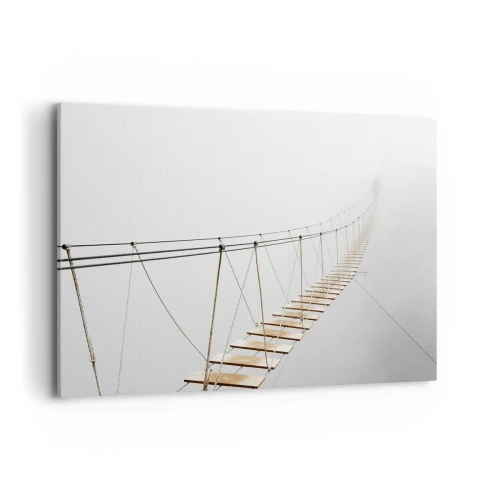 Quadro su tela - Stampe su Tela - Un ponte sospeso nella nebbia da una prospettiva minimalista - 100x70cm - Dove ti porta? - Decorazione murale moderna per soggiorno e camera da letto ARTTOR
