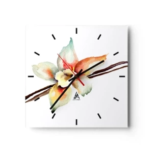 Orologio da parete - Orologio in Vetro - Illustrazione floreale ad acquerello in colori pastello - 30x30cm - Dolcezza versata con la vernice - Decorazione murale moderna per soggiorno e camera da letto ARTTOR