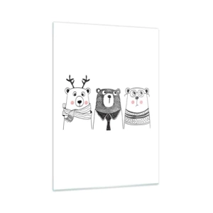 Quadro su vetro - Tre orsi divertenti in un'illustrazione in bianco e nero - 50x70cm - Orso, orsetto e orsino - Decorazione murale moderna per soggiorno e camera da letto ARTTOR