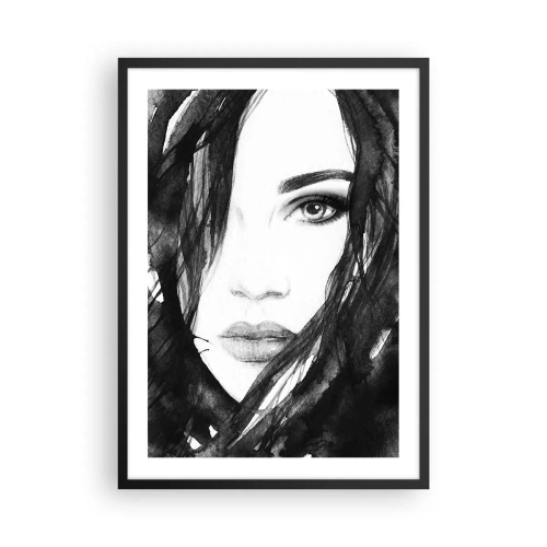 Poster in cornice nera - Acquerello in bianco e nero del volto di una donna - 50x70cm - Ritratto di donna in bianco e nero - Decorazione murale moderna per soggiorno e camera da letto ARTTOR