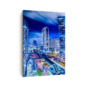 Quadro su tela - Stampe su Tela - Panorama notturno della città con grattacieli e lampioni - 50x70cm - Il ritmo notturno della città - Decorazione murale moderna per soggiorno e camera da letto ARTTOR