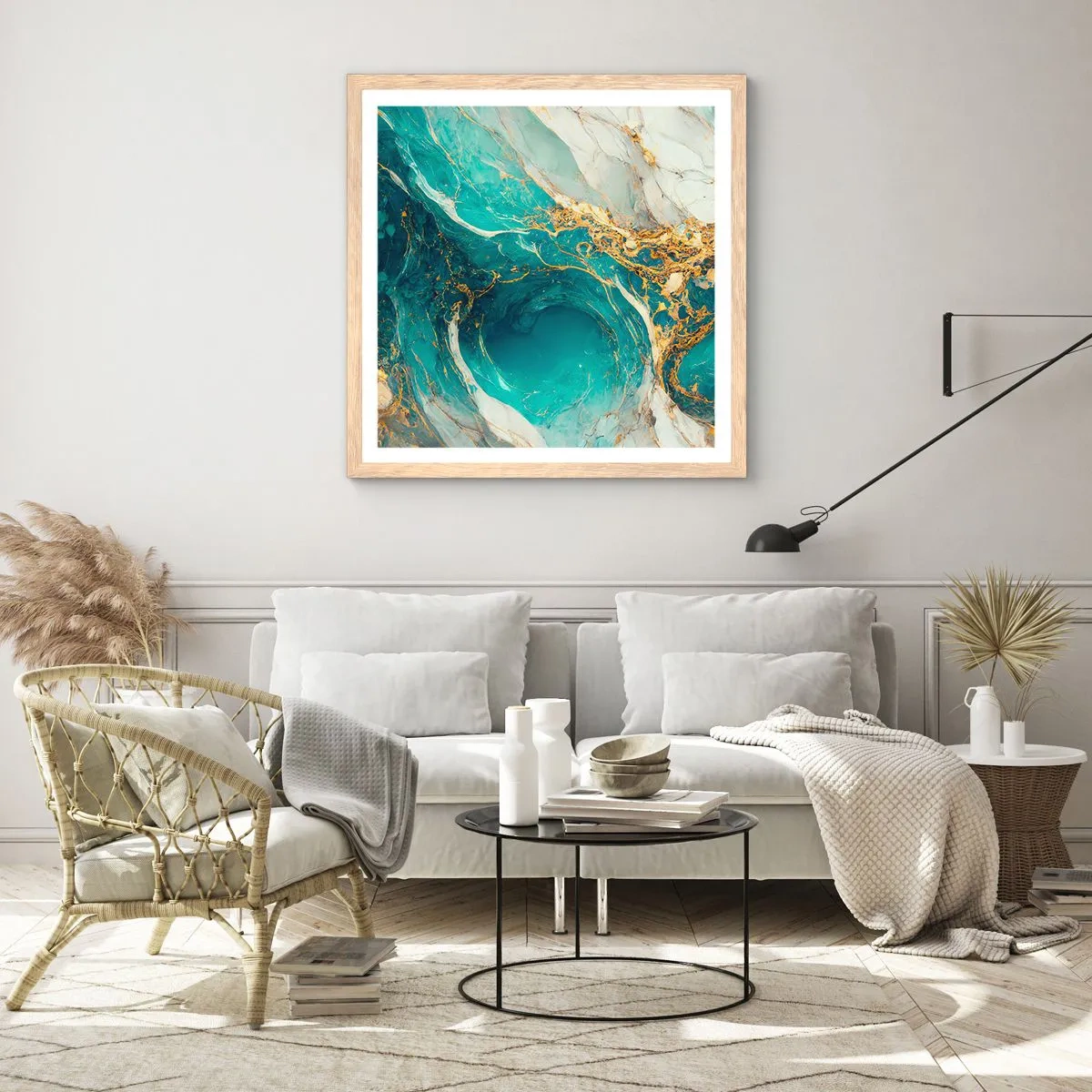 Poster in cornice rovere chiaro - Composizione con vene d'oro - 30x30 cm