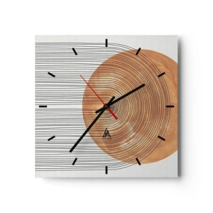 Orologio da parete - Orologio in Vetro - Composizione geometrica con cerchi e linee dai colori caldi. - 30x30cm - Composizione solare - Decorazione murale moderna per soggiorno e camera da letto ARTTOR