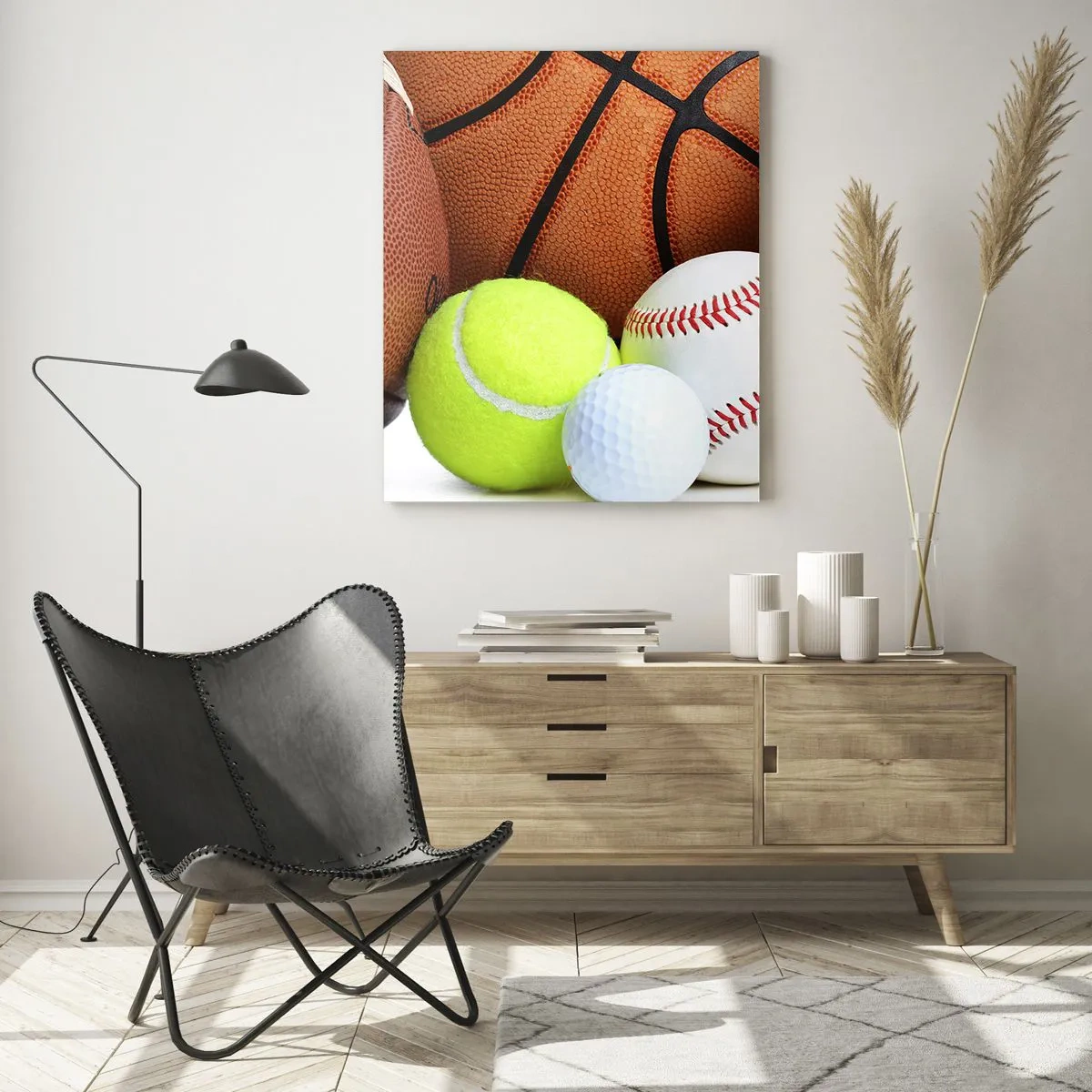 Quadro su vetro - Palloni di varie discipline sportive - 70x100cm - La palla ci unisce! - Decorazione murale moderna per soggiorno e camera da letto ARTTOR