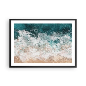 Poster in cornice nera - Onda marina astratta nelle tonalità turchese e beige - 70x50cm - Storie di mare - Decorazione murale moderna per soggiorno e camera da letto ARTTOR
