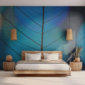 Fotomurali Premium Sand - Struttura fogliare nei toni del blu e del blu navy - 100x70cm - Struttura intricata - Decorazione murale moderna per soggiorno e camera da letto ARTTOR