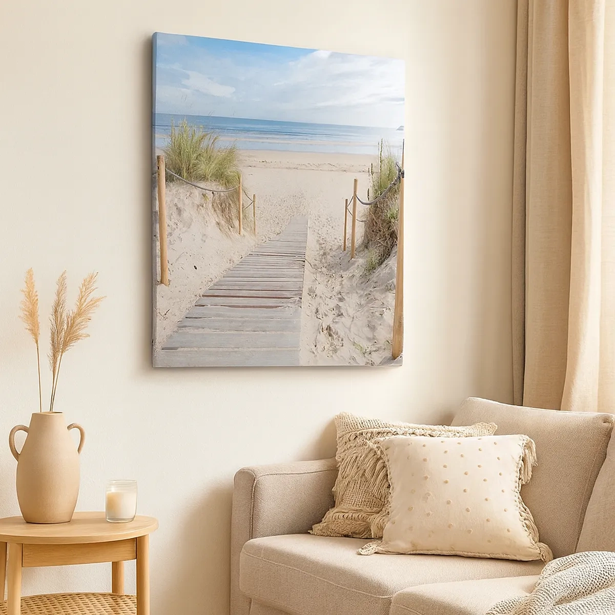 Quadro su tela - Stampe su Tela - Un sentiero di assi che conduce a una spiaggia sabbiosa - 50x70cm - Fino all'orizzonte - Decorazione murale moderna per soggiorno e camera da letto ARTTOR