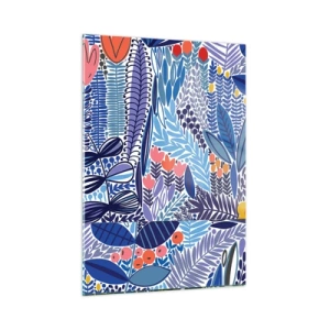 Quadro su vetro - Una composizione vegetale colorata in stile tropicale - 50x70cm - Il giardino delle Hawaii - Decorazione murale moderna per soggiorno e camera da letto ARTTOR