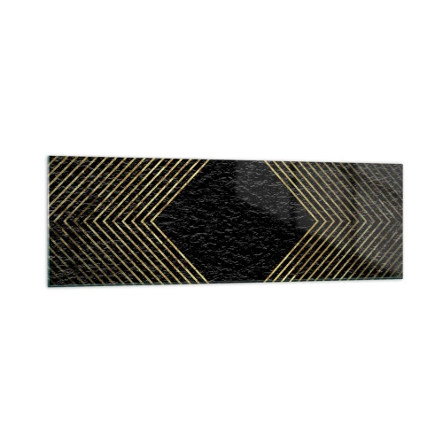 Quadro su vetro - Sfondo nero con motivo geometrico di linee dorate - 160x50cm - Geometria in stile glamour - Decorazione murale moderna per soggiorno e camera da letto ARTTOR