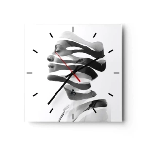 Orologio da parete - Orologio in Vetro - Ritratto in bianco e nero di una donna con un effetto a strisce surreale - 30x30cm - Ritratto surrealista - Decorazione murale moderna per soggiorno e camera da letto ARTTOR