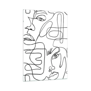 Quadro su vetro - Un disegno minimalista di un viso con linee su uno sfondo chiaro. - 70x100cm - Emozioni intrecciate - Decorazione murale moderna per soggiorno e camera da letto ARTTOR