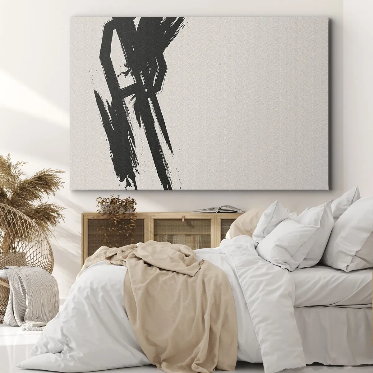 Quadro su tela - Stampe su Tela - Pennellate dinamiche in nero su sfondo chiaro - 120x80cm - Corsa sfrenata - Decorazione murale moderna per soggiorno e camera da letto ARTTOR