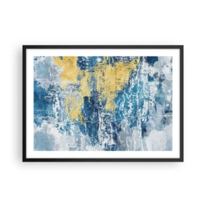 Poster in cornice nera - Astrazione nei toni del blu e del giallo - 70x50cm - Astrazione piena di ottimismo - Decorazione murale moderna per soggiorno e camera da letto ARTTOR