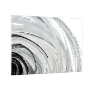 Quadro su vetro - Una spirale in bianco e nero con pennellate dinamiche. - 70x50cm - Composizione orbitale - Decorazione murale moderna per soggiorno e camera da letto ARTTOR
