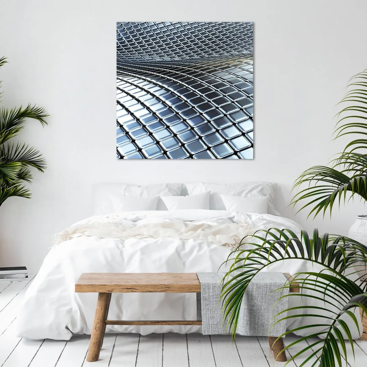 Quadro su tela - Stampe su Tela - Onda metallica argentea - 70x70 cm