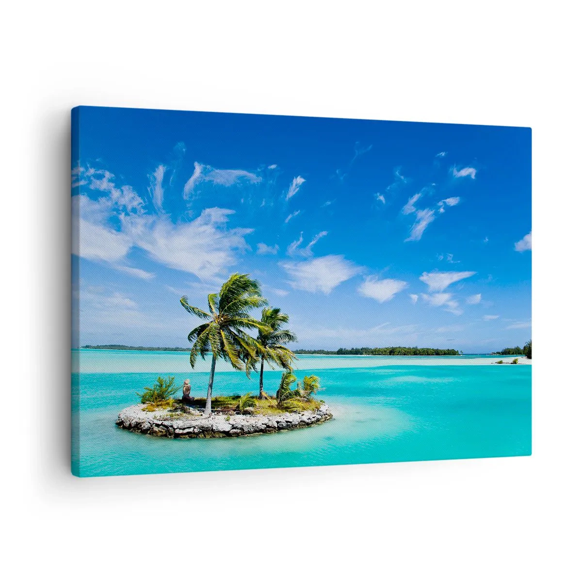 Quadro su tela - Stampe su Tela - Un'isola esotica con palme su acque turchesi - 70x50cm - Paradiso in terra - Decorazione murale moderna per soggiorno e camera da letto ARTTOR