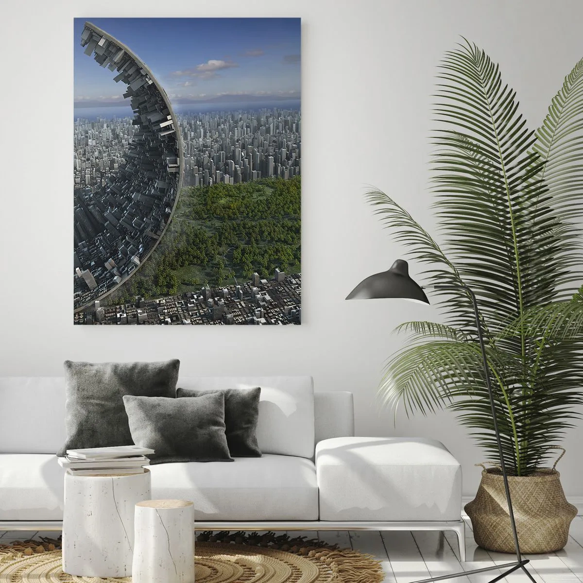Quadro su vetro - Una città dinamica con un tocco surreale - 80x120cm - La natura è eterna - Decorazione murale moderna per soggiorno e camera da letto ARTTOR