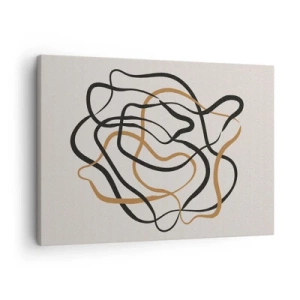 Quadro su tela - Stampe su Tela - Linee aggrovigliate in nero e oro su uno sfondo chiaro - 70x50cm - Tutto è andato storto - Decorazione murale moderna per soggiorno e camera da letto ARTTOR