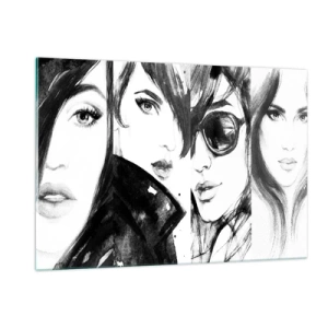 Quadro su vetro - Ritratti di donne in bianco e nero - 120x80cm - Bellezza moltiplicata - Decorazione murale moderna per soggiorno e camera da letto ARTTOR