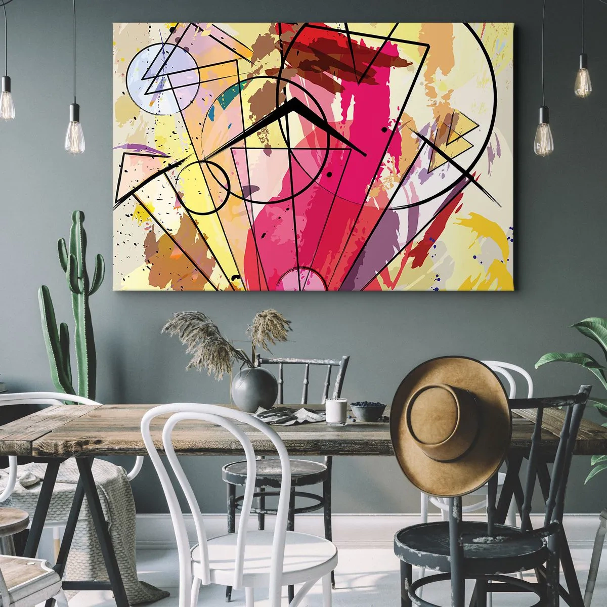 Quadro su tela - Stampe su Tela - Astrazione con linee e forme geometriche - 120x80cm - Esplosione - Decorazione murale moderna per soggiorno e camera da letto ARTTOR