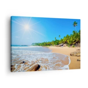 Quadro su tela - Stampe su Tela - Spiaggia tropicale con palme e cielo azzurro - 70x50cm - Un luogo esotico per te - Decorazione murale moderna per soggiorno e camera da letto ARTTOR