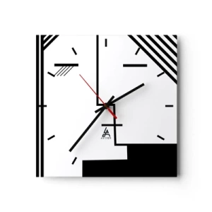 Orologio da parete - Orologio in Vetro - Astrazione geometrica di un bacio in bianco e nero - 30x30cm - Semplicemente un bacio - Decorazione murale moderna per soggiorno e camera da letto ARTTOR