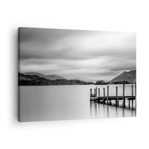 Quadro su tela - Stampe su Tela - Paesaggio in bianco e nero con un molo su un lago - 70x50cm - Mitezza e forza - Decorazione murale moderna per soggiorno e camera da letto ARTTOR