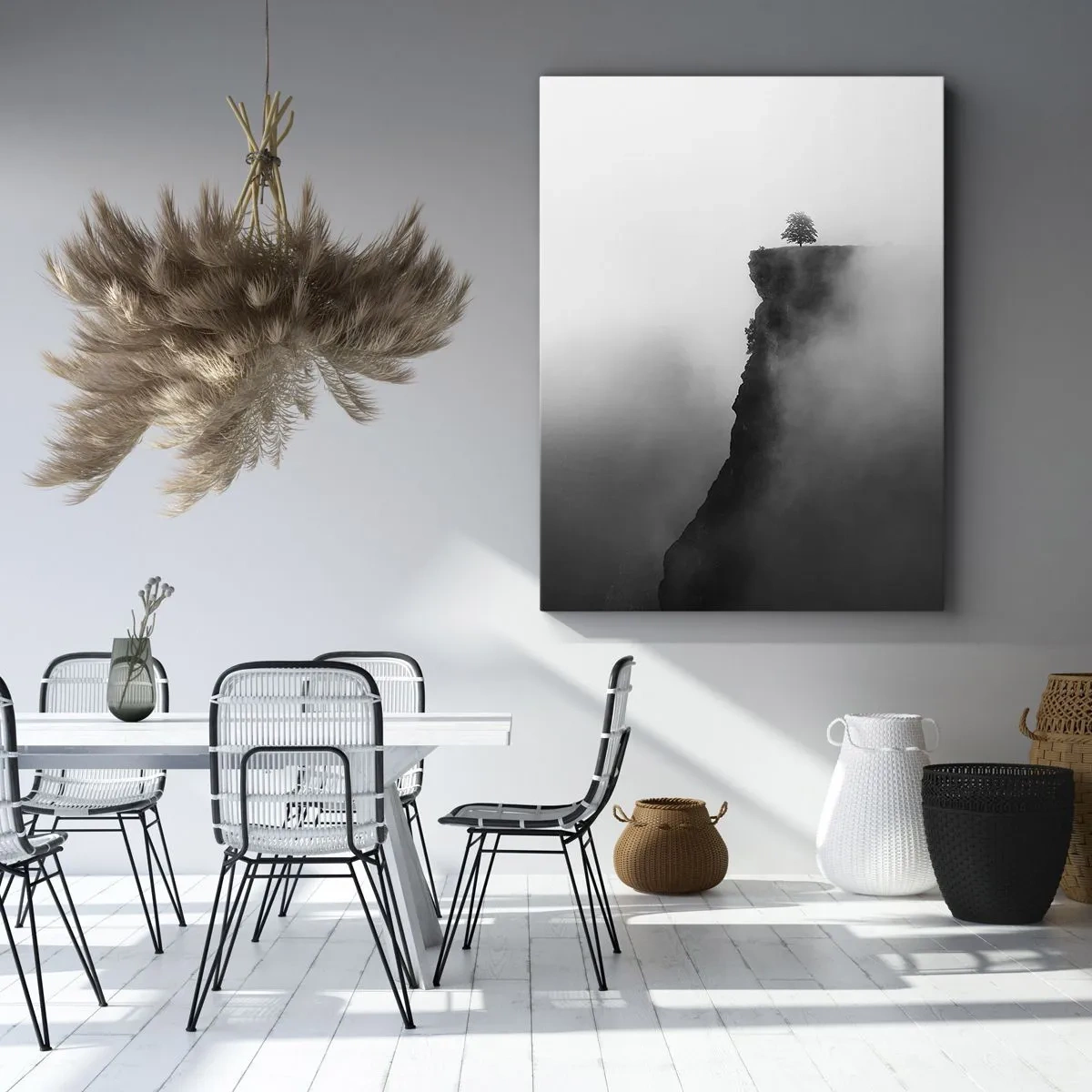 Quadro su tela - Stampe su Tela - Un albero solitario sul bordo di una scogliera circondato dalla nebbia - 70x100cm - Al confine del mondo - Decorazione murale moderna per soggiorno e camera da letto ARTTOR
