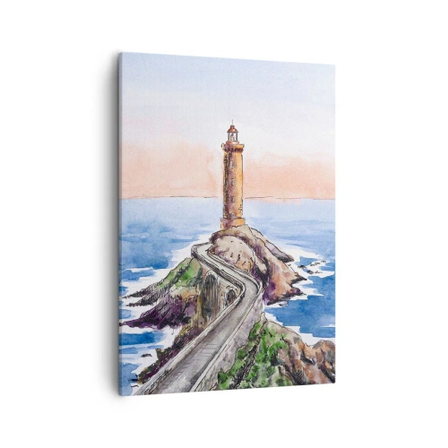 Quadro su tela - Stampe su Tela - Un faro su una costa rocciosa - 50x70cm - Rivolto verso il mare - Decorazione murale moderna per soggiorno e camera da letto ARTTOR