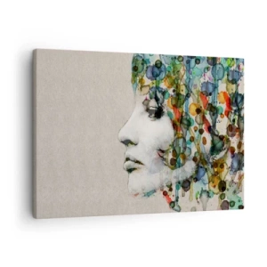 Quadro su tela - Stampe su Tela - Profilo di una donna in colori acquerellati con uno sfondo astratto - 70x50cm - Emersa dal grigio - Decorazione murale moderna per soggiorno e camera da letto ARTTOR