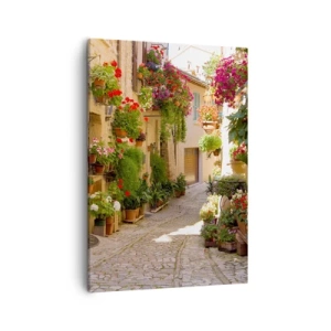 Quadro su tela - Stampe su Tela - Una strada con fiori in vaso e muri in pietra - 50x70cm - Un'esplosione di fiori - Decorazione murale moderna per soggiorno e camera da letto ARTTOR