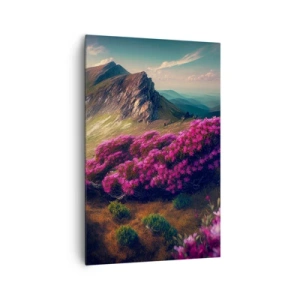 Quadro su tela - Stampe su Tela - Paesaggio montano con rododendri in fiore - 80x120cm - L'estate sui monti - Decorazione murale moderna per soggiorno e camera da letto ARTTOR